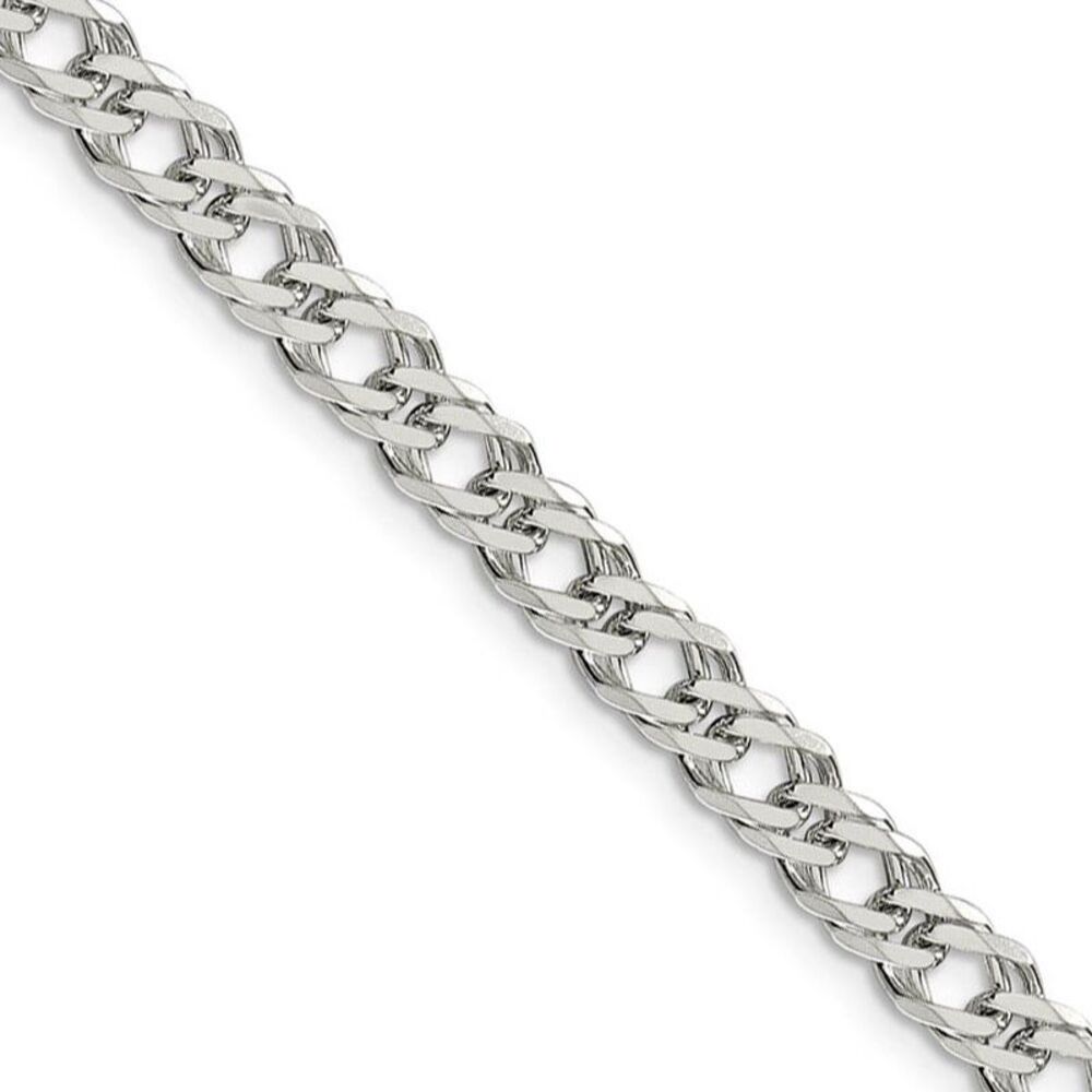 5.25mm Sterling Silver D/C Rambo Flat Curb Chain Bracelet, 8 Inch